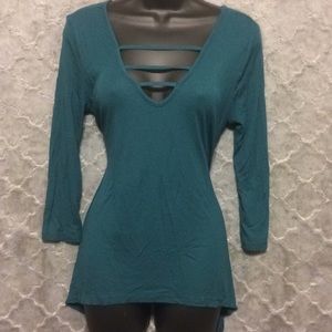 Dark green top with chest strings and back cut out